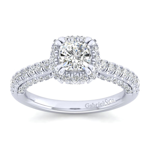 14K White Gold Cushion Halo Diamond Engagement Ring