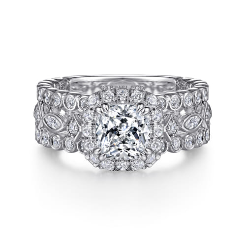14K White Gold Cushion Halo Diamond Engagement Ring
