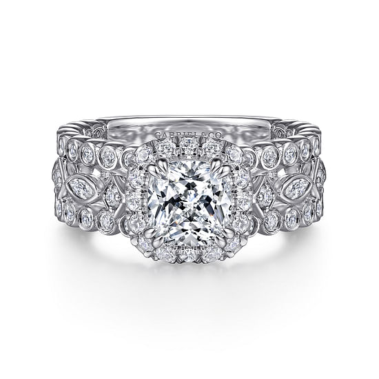 Gabriel - 14K White Gold Cushion Halo Diamond Engagement Ring