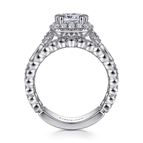 14K White Gold Cushion Halo Diamond Engagement Ring