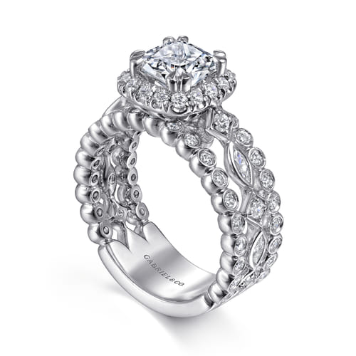 14K White Gold Cushion Halo Diamond Engagement Ring
