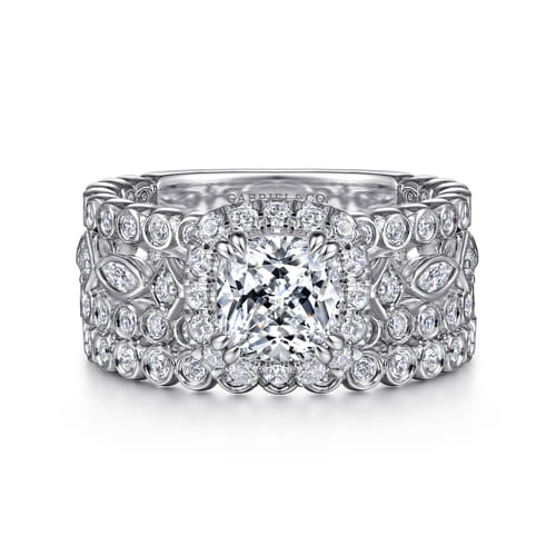 14K White Gold Cushion Halo Diamond Engagement Ring