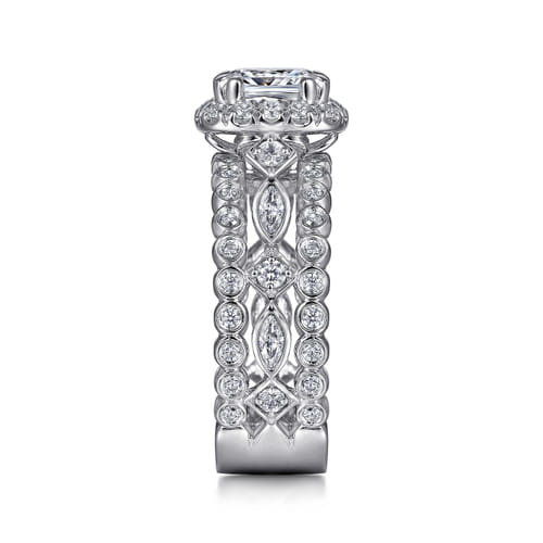 14K White Gold Cushion Halo Diamond Engagement Ring