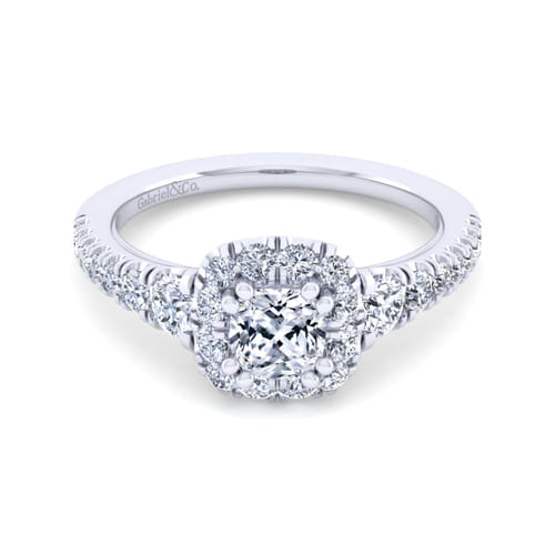 14K White Gold Cushion Halo Diamond Engagement Ring