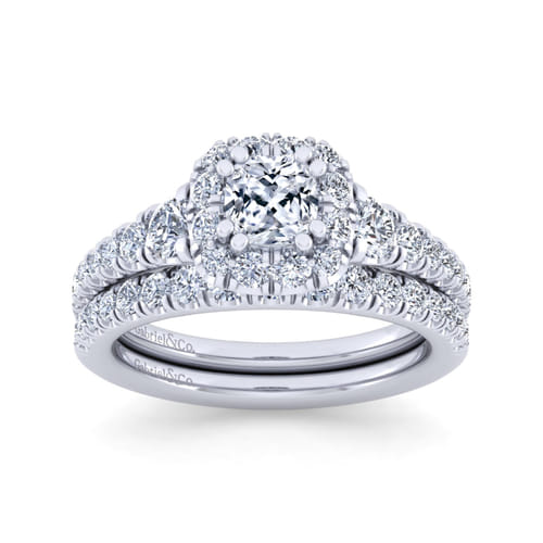 14K White Gold Cushion Halo Diamond Engagement Ring
