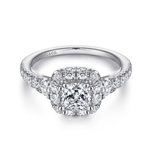 14K White Gold Cushion Halo Diamond Engagement Ring