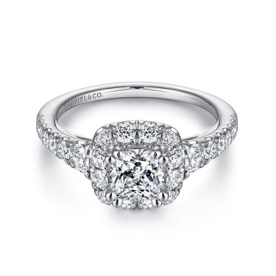 Gabriel - 14K White Gold Cushion Halo Diamond Engagement Ring