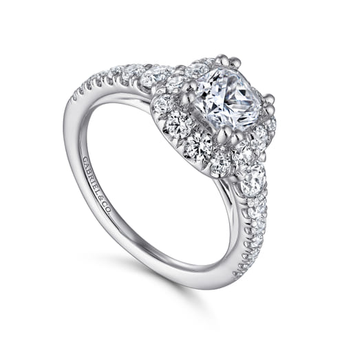 14K White Gold Cushion Halo Diamond Engagement Ring
