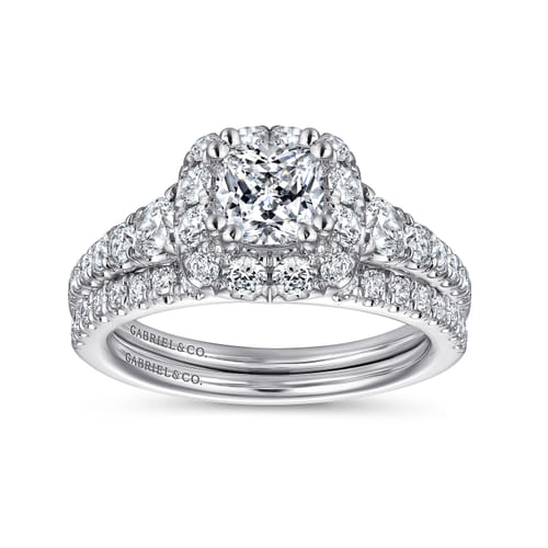 14K White Gold Cushion Halo Diamond Engagement Ring