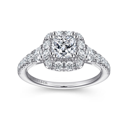 14K White Gold Cushion Halo Diamond Engagement Ring