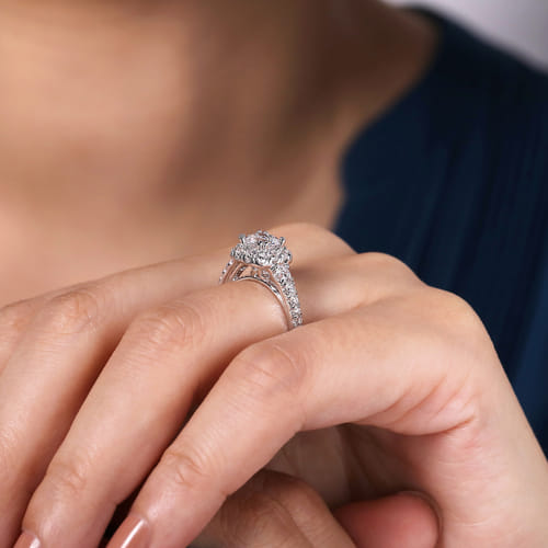 14K White Gold Cushion Halo Diamond Engagement Ring