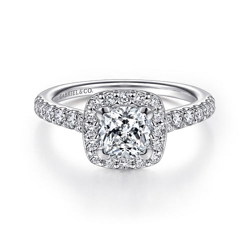 14K White Gold Cushion Halo Diamond Engagement Ring