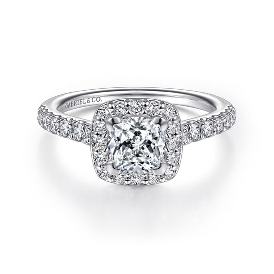 Gabriel - 14K White Gold Cushion Halo Diamond Engagement Ring