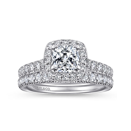 14K White Gold Cushion Halo Diamond Engagement Ring