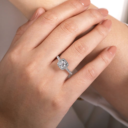 14K White Gold Cushion Halo Diamond Engagement Ring