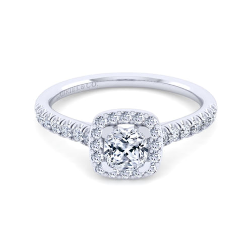 14K White Gold Cushion Halo Diamond Engagement Ring