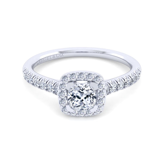 Gabriel - 14K White Gold Cushion Halo Diamond Engagement Ring