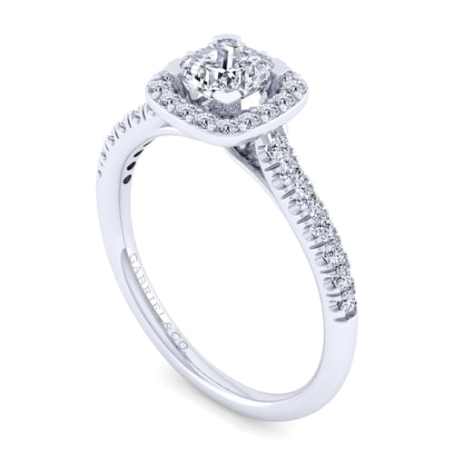 14K White Gold Cushion Halo Diamond Engagement Ring