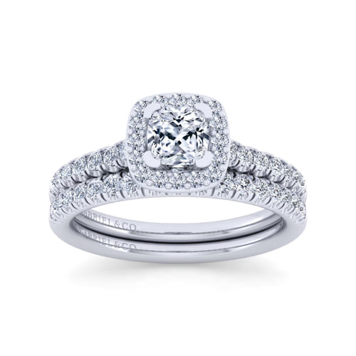 14K White Gold Cushion Halo Diamond Engagement Ring