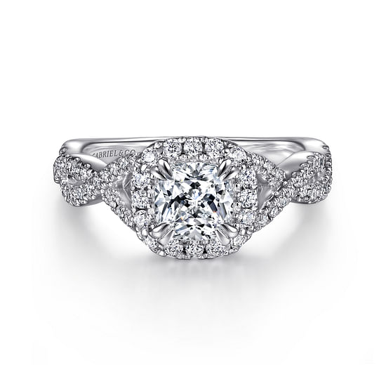 Gabriel - 14K White Gold Cushion Halo Diamond Engagement Ring