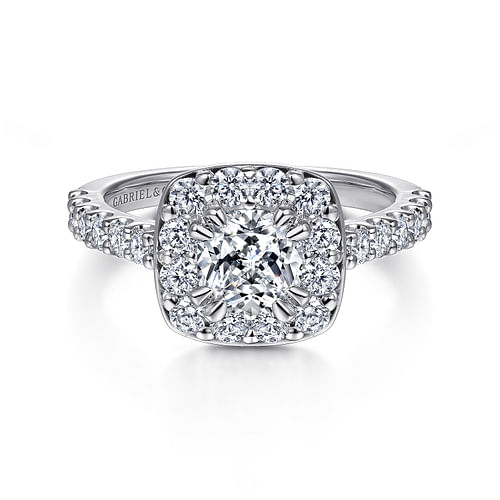 14K White Gold Cushion Halo Diamond Engagement Ring