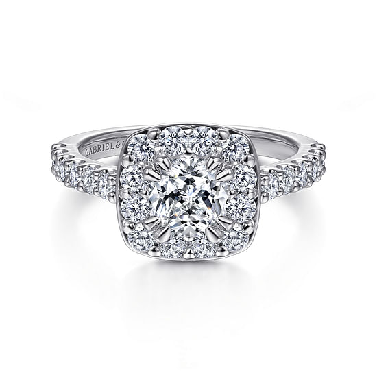 Gabriel - 14K White Gold Cushion Halo Diamond Engagement Ring