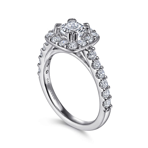 14K White Gold Cushion Halo Diamond Engagement Ring