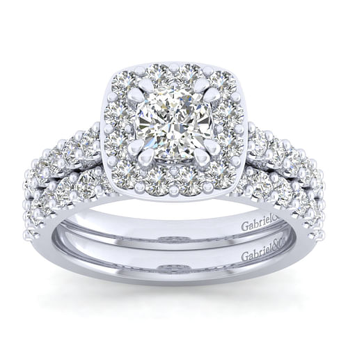 14K White Gold Cushion Halo Diamond Engagement Ring