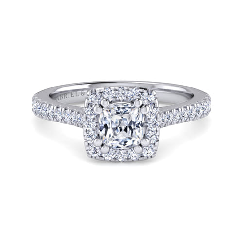 14K White Gold Cushion Halo Diamond Engagement Ring