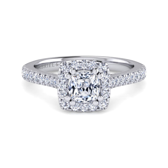 Gabriel - 14K White Gold Cushion Halo Diamond Engagement Ring
