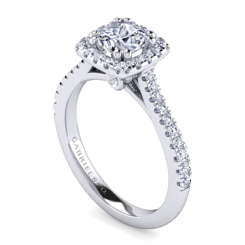 14K White Gold Cushion Halo Diamond Engagement Ring