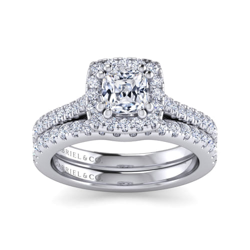 14K White Gold Cushion Halo Diamond Engagement Ring