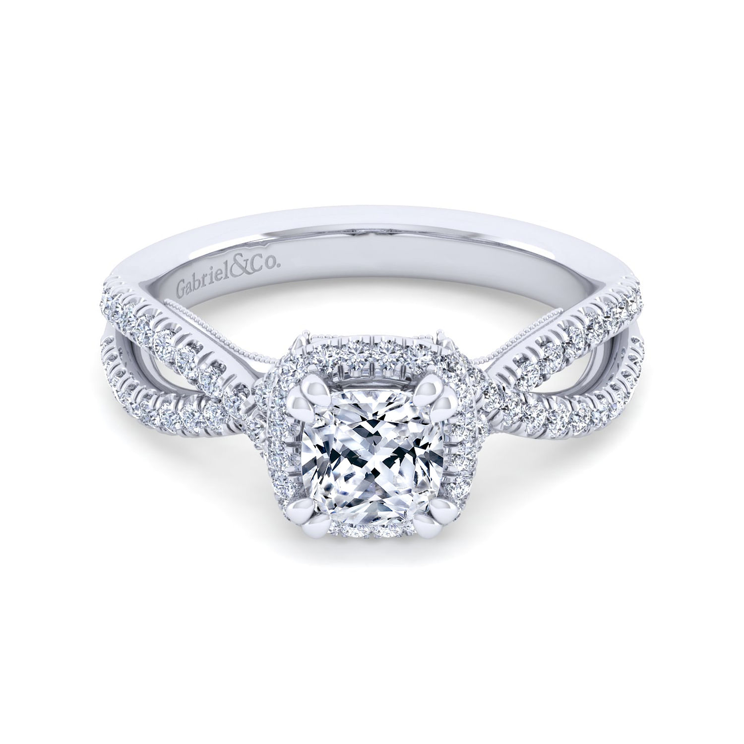 Gabriel - 14K White Gold Cushion Halo Diamond Engagement Ring