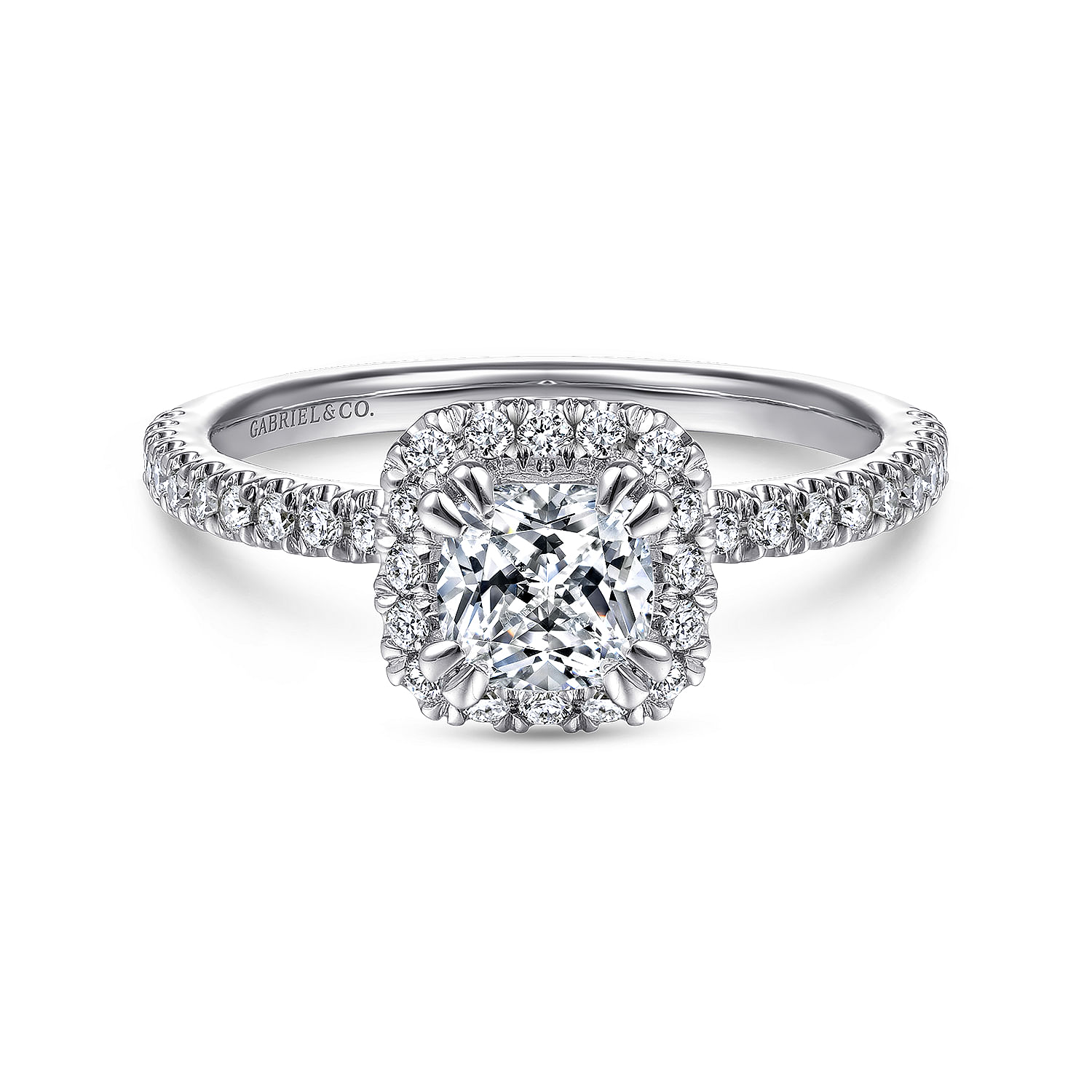 Gabriel - 14K White Gold Cushion Halo Diamond Engagement Ring