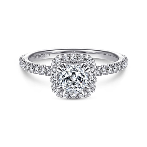 14K White Gold Cushion Halo Diamond Engagement Ring