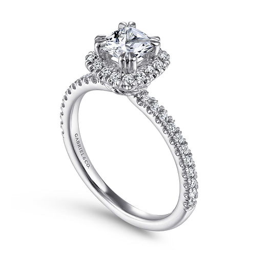 14K White Gold Cushion Halo Diamond Engagement Ring