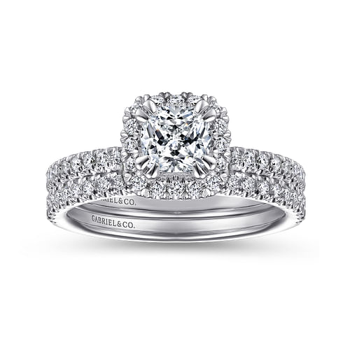 14K White Gold Cushion Halo Diamond Engagement Ring