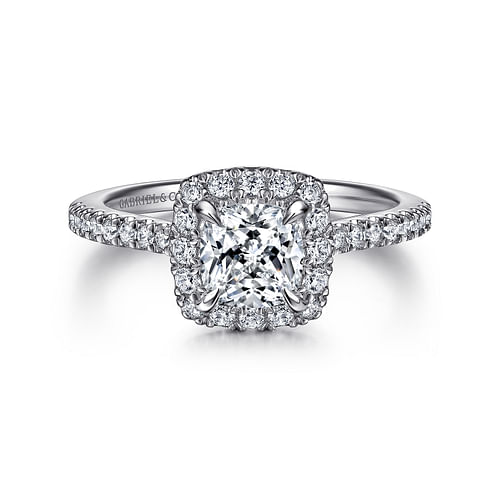 14K White Gold Cushion Halo Diamond Engagement Ring