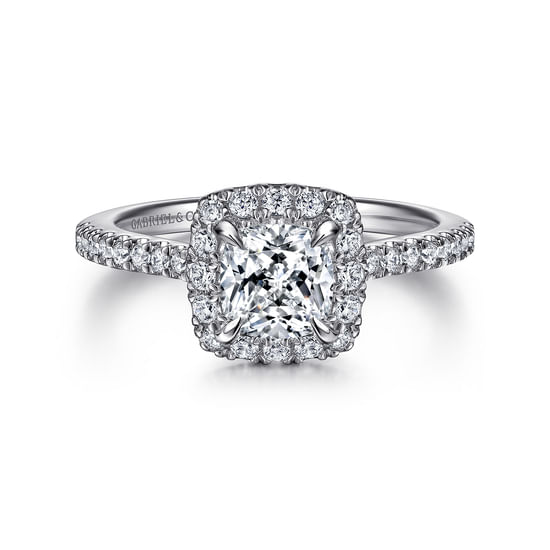 Gabriel - 14K White Gold Cushion Halo Diamond Engagement Ring
