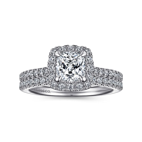 14K White Gold Cushion Halo Diamond Engagement Ring