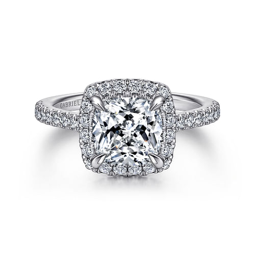 14K White Gold Cushion Halo Diamond Engagement Ring