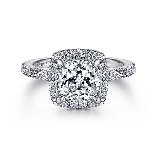 Gabriel - 14K White Gold Cushion Halo Diamond Engagement Ring