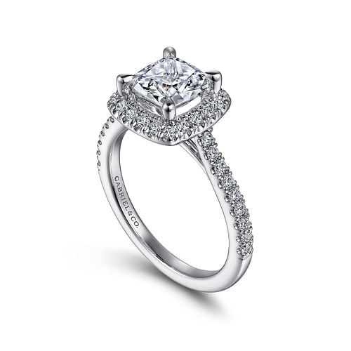 14K White Gold Cushion Halo Diamond Engagement Ring