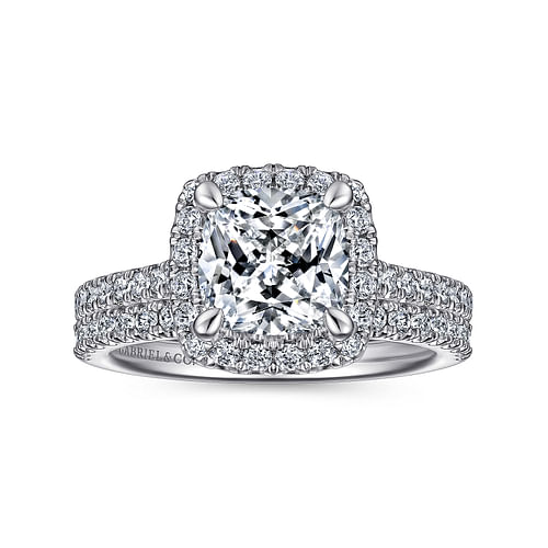 14K White Gold Cushion Halo Diamond Engagement Ring