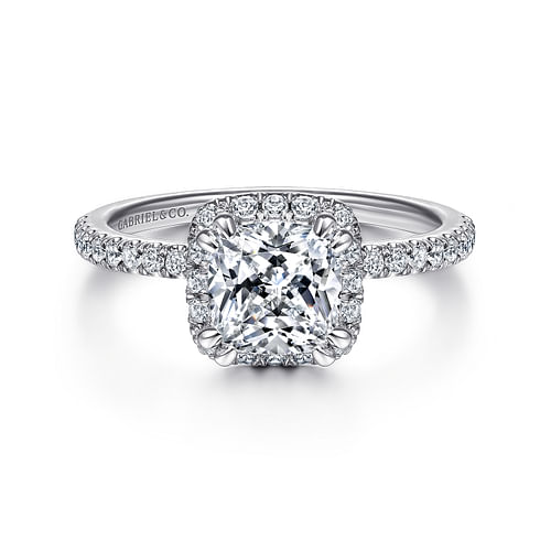 14K White Gold Cushion Halo Diamond Engagement Ring