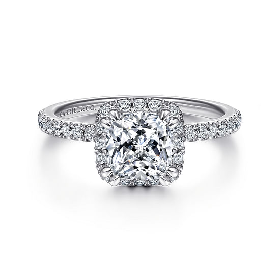 Gabriel - 14K White Gold Cushion Halo Diamond Engagement Ring