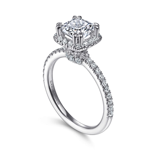 14K White Gold Cushion Halo Diamond Engagement Ring