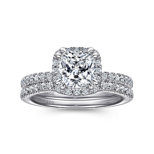 14K White Gold Cushion Halo Diamond Engagement Ring