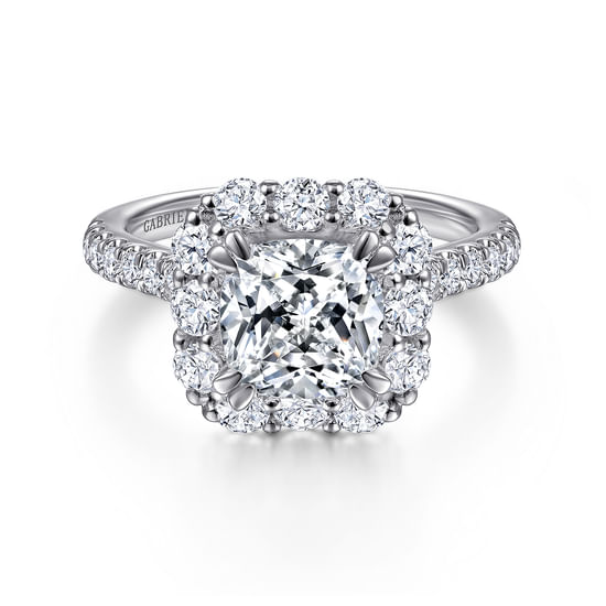 Gabriel - 14K White Gold Cushion Halo Diamond Engagement Ring