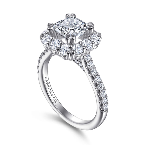 14K White Gold Cushion Halo Diamond Engagement Ring